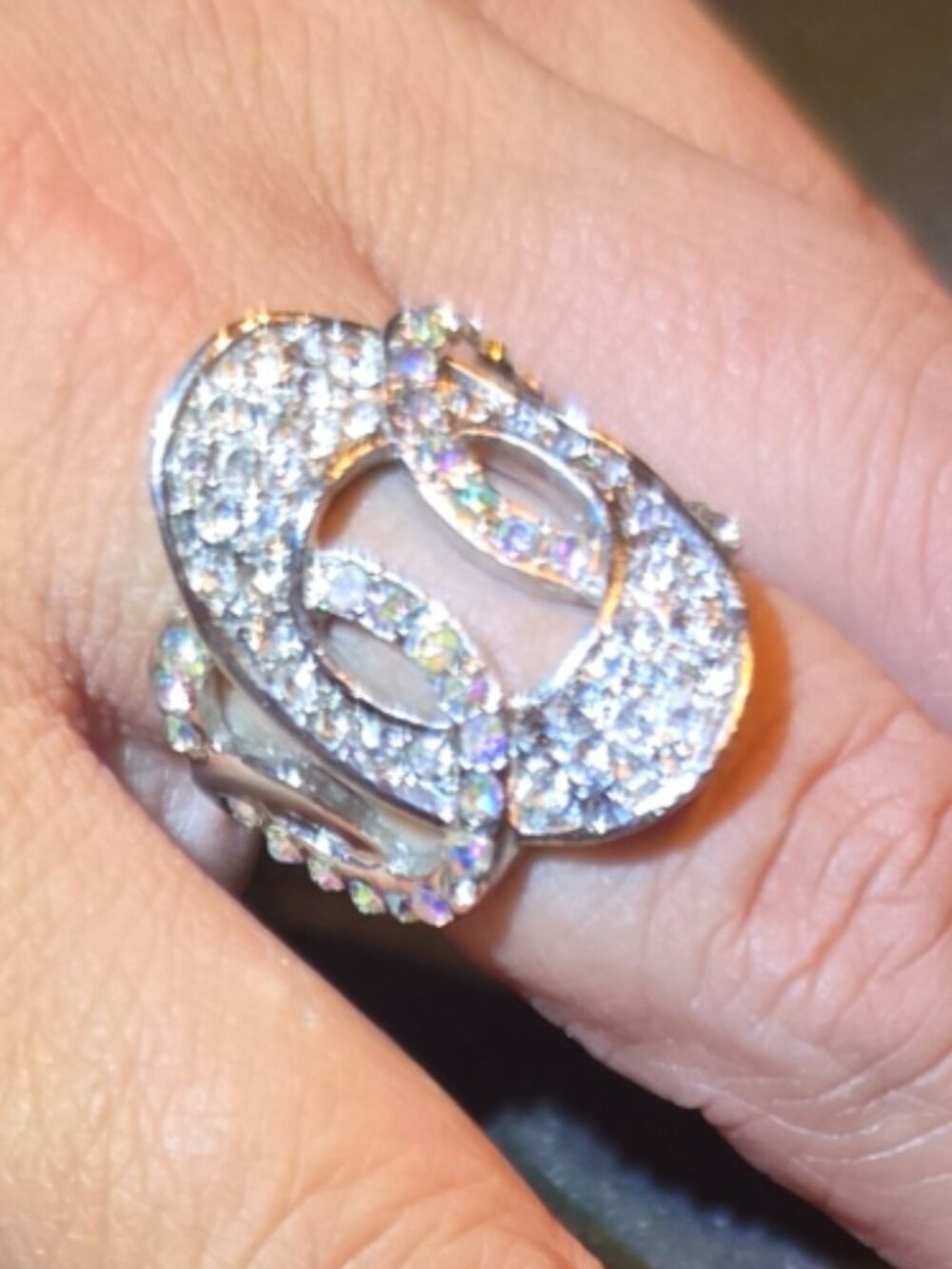 Silver tone Double‑Loop Rhinestone Ring - Picture 6 of 7